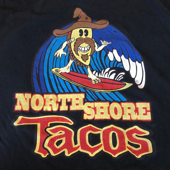 NORTH SHORE TACO Size Large Tee Shirt HAWAII Surfer 5-Graphics SUN Intl Cotton - Picture 6 of 10